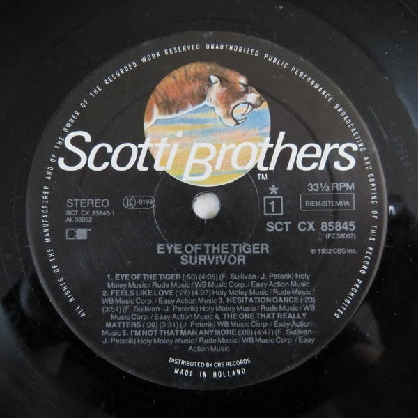 Image of Label Cover of LP - VG/G+ - SURVIVOR, Eye Of The Tiger (Scotti Bros. Records; SCT CX 85845, Europe 1982, Hype Stickered Sleeve, Inner, CX Matrices), Hairlines. ,  - 1816206C