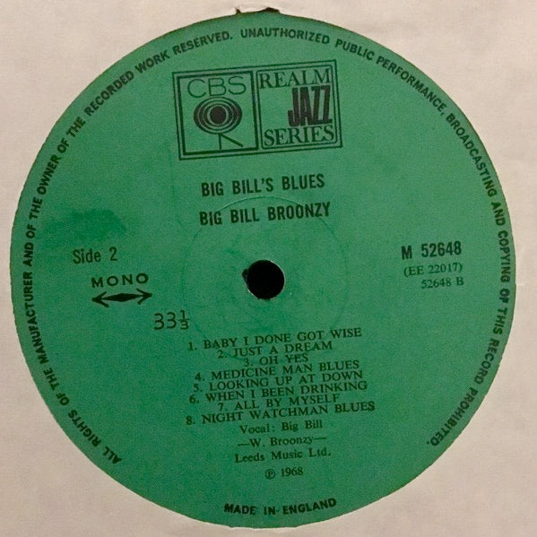 Image of Label Cover of LP - VG/G+ - BIG BILL BROONZY, Big Bill's Blues (CBS; M 52648, UK 1968, Laminated Front Sleeve, Mono), Light Marks only.,  - 2016317C