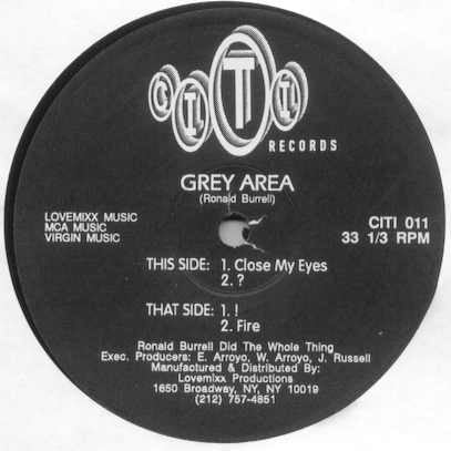 Image of Front Cover of 12" - /VG+ - GREY AREA, Close My Eyes (Citi Records; CITI 011, US 1993), ,  - 2246173S