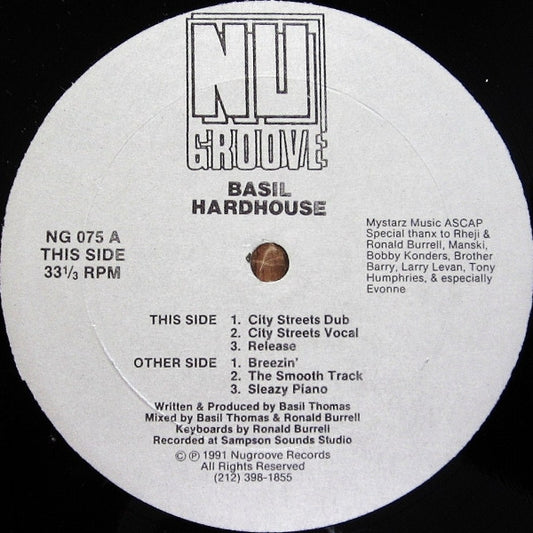 Image of Front Cover of 12" - /VG - BASIL HARDHOUSE, City Streets (Nu Groove Records; NG 075, US 1991), ,  - 1946354S