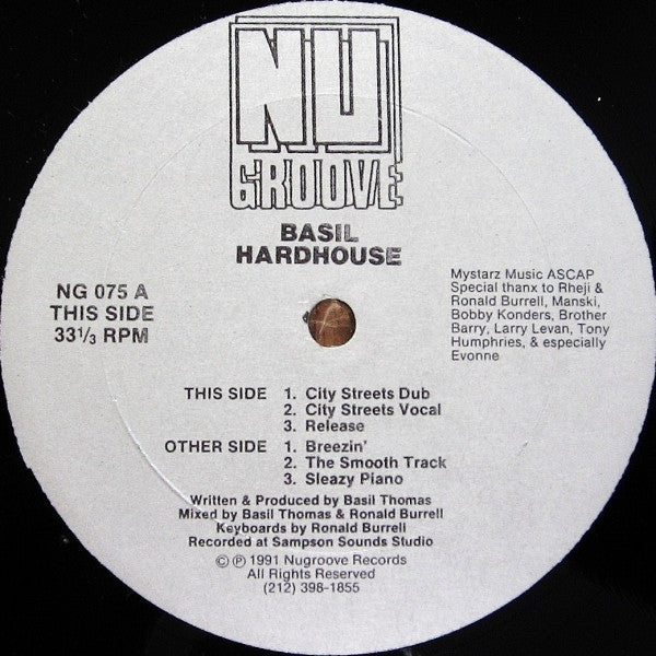 Image of Front Cover of 12" - /VG - BASIL HARDHOUSE, City Streets (Nu Groove Records; NG 075, US 1991), ,  - 1946354S