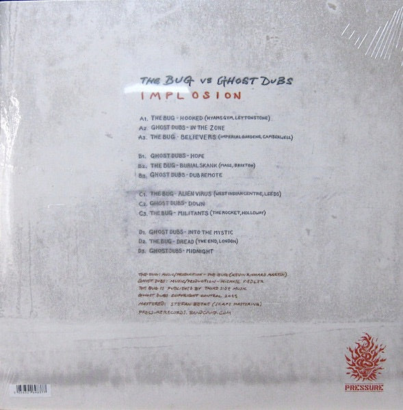 Image of Back Cover of 2x12" - EX/EX - THE BUG VS GHOST DUBS, Implosion (PRESSURE; PRESH027LP , Europe 2025, Gatefold, Black Vinyl), Still in shrinkwrap.,  - 1816478C