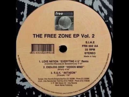 Image of Front Cover of 12" - /VG+ - VARIOUS, The Free Zone EP Vol. 2 (Free Zone; FRN 002, Italy 1992), Pen On Label,  - 1846289S