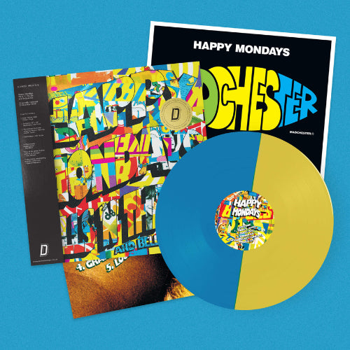 Image of Front Cover of LP - NEW/NEW - HAPPY MONDAYS, Pills ‘n’ Thrills and Bellyaches - Dinked Edition (London Records Ltd.; LMS1725737, Europe 2026 Reissue, Yellow + Blue Split Colour Vinyl, Numbered Limited Edition of 1000, Dinked Edition No. A.32, 12" x 12" print, Dinked Archive obi-strip & gold foil sticker.), ,  - 9399735C