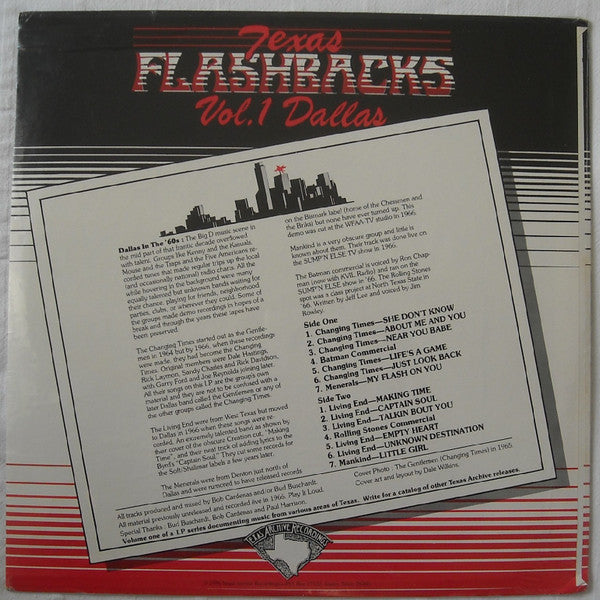Image of Back Cover of LP - VG+/VG - VARIOUS, Texas Flashbacks Vol. 1 Dallas (Texas Archive Recordings; TAR 5, US 1986), Light surface marks. Slight warp. Still in shrinkwrap.,  - 1846292S