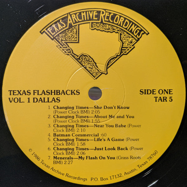 Image of Label Cover of LP - VG+/VG - VARIOUS, Texas Flashbacks Vol. 1 Dallas (Texas Archive Recordings; TAR 5, US 1986), Light surface marks. Slight warp. Still in shrinkwrap.,  - 1846292S