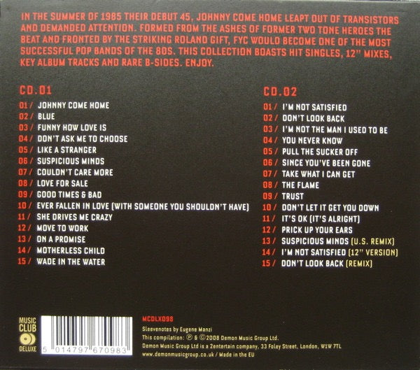 Image of Back Cover of 2xCD - VG+/VG+ - FINE YOUNG CANNIBALS, She Drives Me Crazy: The Best Of (Music Club Deluxe ; MCDLX098, Europe 2008, Card Slipcase with Jewel Case inside), Nice copy showing minimal sign of use.,  - 1816514C