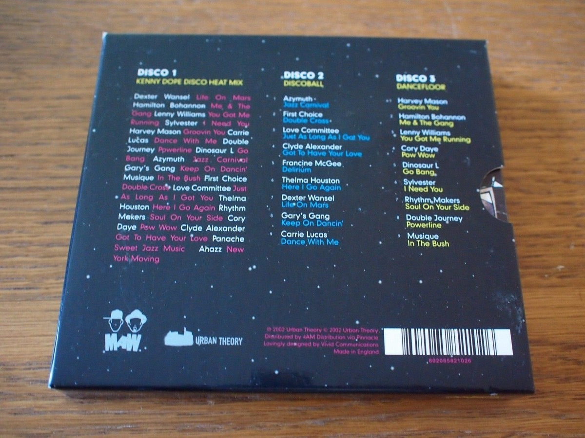 Image of Back Cover of 3xCD - M/M - KENNY DOPE, Disco Heat (Urban Theory; URBCD10, UK 2002, Card Slipcase with Tri-fold Digipak inside), SEALED,  - 1816518C