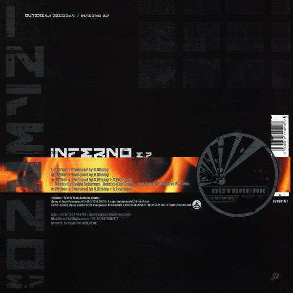 Image of Back Cover of 2x12" - G+/VG - DYLAN, Inferno E.P (Outbreak Records; OUTB011EP, UK 2001, Picture Sleeve), Light hairlines only. Sleeve intact, but has some edge wear, and a crease.,  - 1826405E