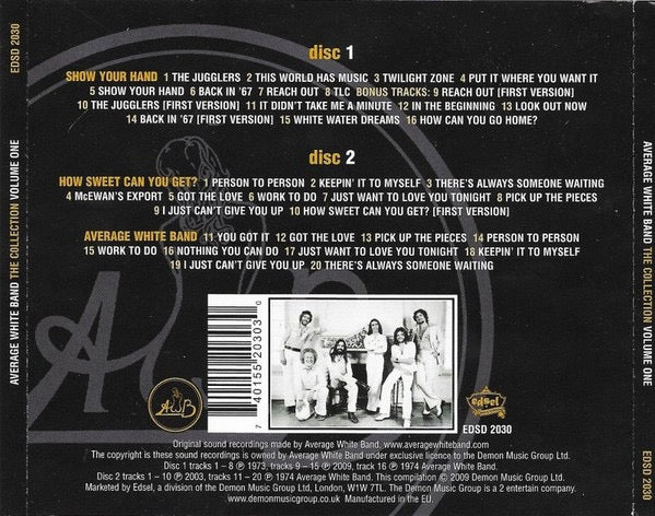 Image of Back Cover of 2xCD - VG+/VG+ - AVERAGE WHITE BAND, Show Your Hand / How Sweet Can You Get? / Average White Band (Edsel Records; EDSD 2030, UK 2009 Reissue, Card Slipcase with Jewel Case inside), ,  - 1816639C