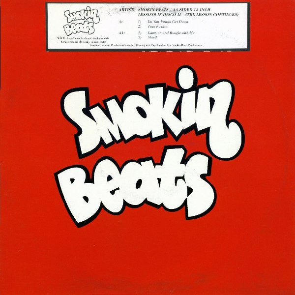 Image of Front Cover of 12" - G+/VG - SMOKIN BEATS, Lessons In Disco II - (The Lesson Continues) (Smokin Beats; SMB 012, UK 1996, Stickered Company Sleeve), Sleeve has a small rip on the back.,  - 4016012C