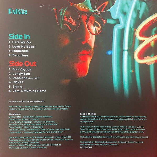 Image of Back Cover of LP - NEW/NEW - MARLON BIANCO, Magnitude (Palace Records; PRLP-003, UK 2026, https://www.discogs.com/release/37894029-Marlon-Bianco-The-Clones-Magnitude), ,  - 3116343C