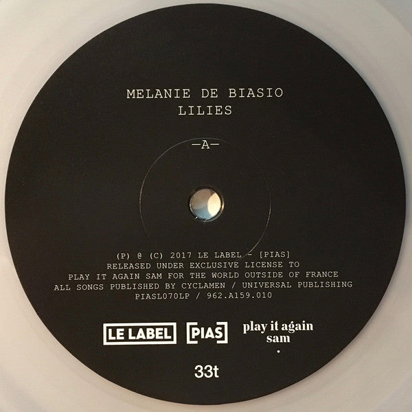 Image of Label Cover of LP - EX/VG+ - MELANIE DE BIASIO, Lilies ([PIAS] Le Label; PIASL070LP2, Belgium 2017, Textured Sleeve, Red Inner & Insert, With CD, 180g Clear Vinyl ), Still partially in stickered shrinkwrap.,  - 1846359S