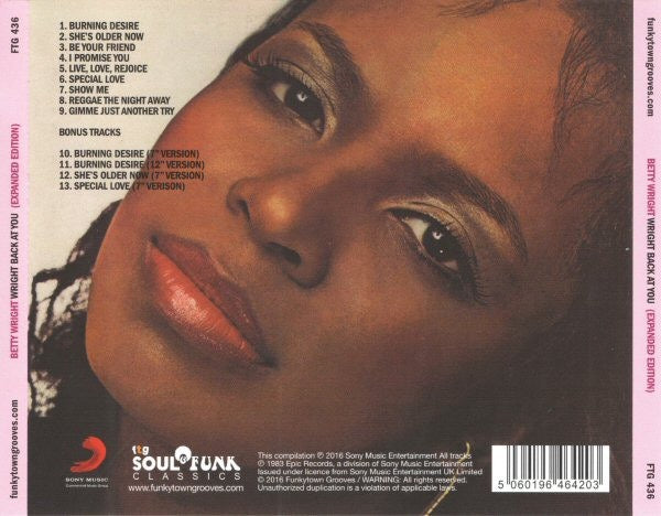 Image of Back Cover of CD - VG+/EX - BETTY WRIGHT, Wright Back At You (Funkytowngrooves; FTG 436, UK 2016 Reissue, Jewel Case), Nice copy showing minimal sign of use.,  - 1816649C