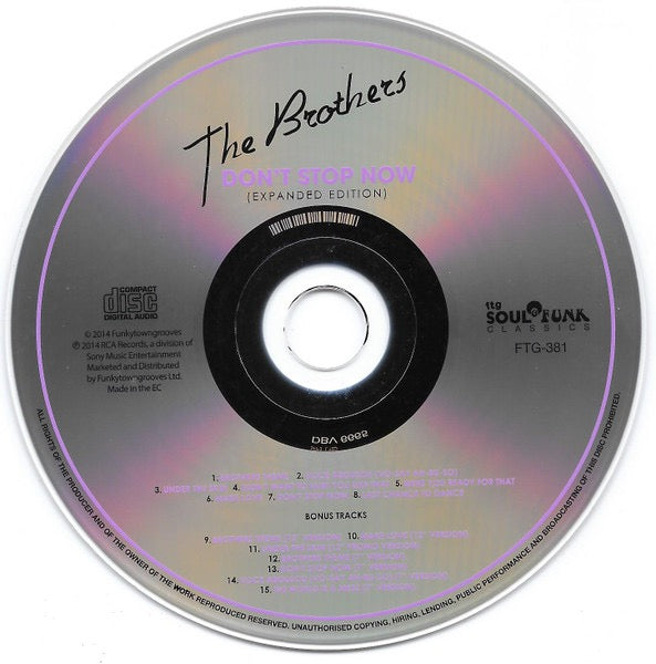 Image of Label Cover of CD - VG+/VG+ - THE BROTHERS, Don't Stop Now (Funkytowngrooves; FTG-381, UK 2014, Jewel Case), Nice copy showing minimal sign of use.,  - 1816693C