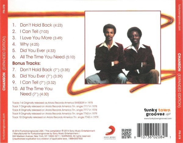 Image of Back Cover of CD - VG+/VG+ - CHANSON, Chanson (Funkytowngrooves; FTG-378, US 2014 Reissue, Jewel Case), Nice copy showing minimal sign of use.,  - 1816699C