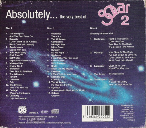 Image of Back Cover of 3xCD - VG+/EX - VARIOUS, Absolutely... The Very Best Of Solar 2 (Deepbeats; DEEPBOX 5, UK 1997, Box Set), ,  - 1816701C