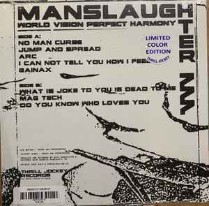 Image of Back Cover of LP - VG+/VG+ - MANSLAUGHTER 777, World Vision Perfect Harmony (Thrill Jockey; Thrill-539, US 2021, Textured Sleeve, Peach Mix Vinyl, members of The Body & Nothing), ,  - 1946015S