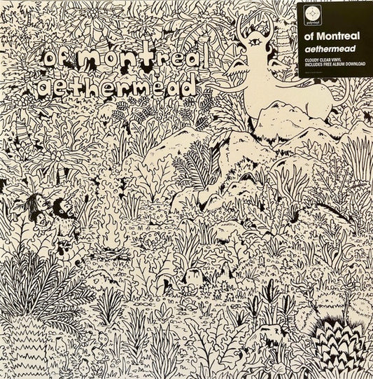 Image of Front Cover of LP - NEW/NEW - OF MONTREAL, aethermead (Polyvinyl; PRC5301, Europe 2026, Gatefold, Insert, Cloudy Clear Vinyl, Download Card, Lyric Insert), , aethermead, the newest offering and 20th full-length album from of Montreal, finds the band revisiting sounds from their early years, while still pushing artistic boundaries with their iconic style of pop & indie rock. Celebrated for their unique and prolific output, frontperson and primary songwriter / multi-instrumentalist Kevin Barnes recor