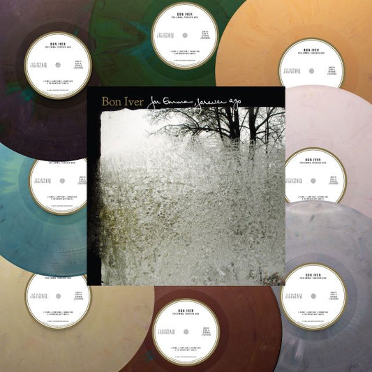 Image of Front Cover of LP - NEW/NEW - BON IVER, For Emma, Forever Ago (ReVINYL Edition) (Jagjaguwar; JAG115LP-C3, Europe 2026 Reissue, Indie Exclusive Eco-Mix Vinyl), , Secretly Group has joined in partnership with Music Declares Emergency and the Music Climate Pact to mark World Environment Day 2026 by releasing a number of special edition releases on 100% reclaimed vinyl material.Between late 2006 and early 2007, the album was recorded at the cabin. Vernon abandoned his old songwriting methods in favou