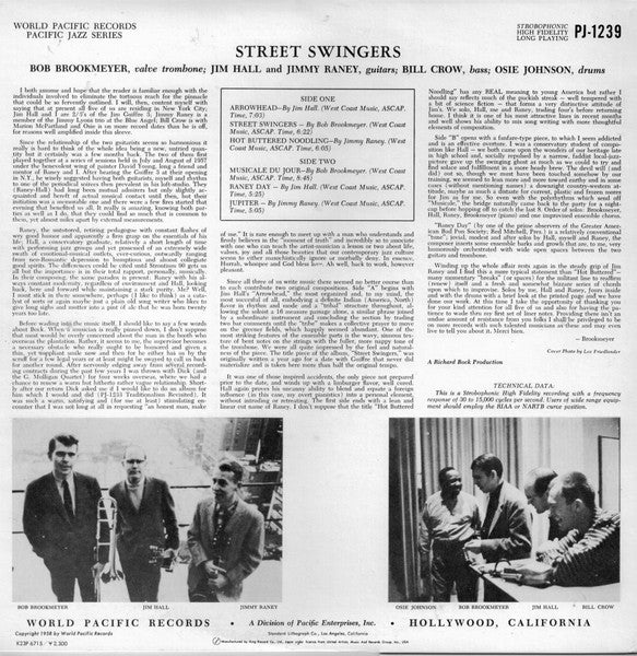 Image of Back Cover of LP - VG/VG+ - BROOKMEYER / HALL / RANEY WITH OSIE JOHNSON AND BILL CROW, The Street Swingers (Pacific Jazz; K23P 6715, Japan 1981, Insert), No Obi,  - 1826391E
