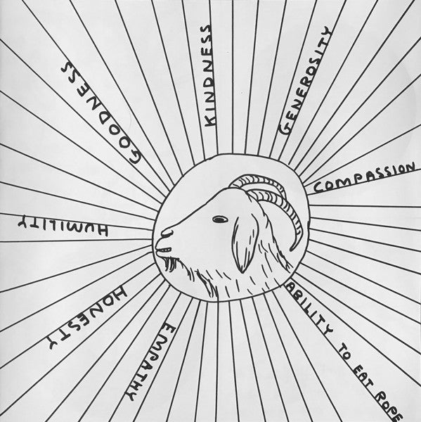 Image of Back Cover of LP - VG+/VG - DAVID SHRIGLEY, Goat Music (Deste Foundation; ISBN 978-618-5039-33-2, Europe 2019, Gatefold, Booklet, Picture Disc), Fainr hairlines on disc., Edition of 1.000 copies issued in gatefold sleeves. Comes with 16 page artist's book. This vinyl record was produced to document 'Laughterhouse', a film project by David Shrigley for the Deste Foundation Slaughterhouse Project Space on Hydra, Greece. - 1916011C