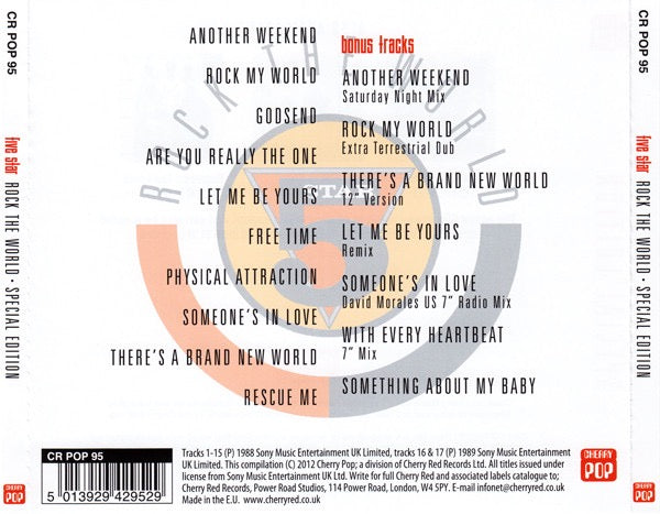 Image of Back Cover of CD - EX/M - FIVE STAR, Rock The World - Special Edition (Cherry Pop; CR POP 95, UK 2012 Reissue), SEALED,  - 1916056C