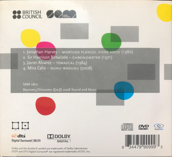 Image of Back Cover of CD - VG+/VG+ - BIRTWISTLE - HARVEY - ALVAREZ - CALIX, Recovery/Discovery: 40 Years Of Surround Electronic Music In The UK (Sound and Music; SAM 0801, UK 2008), ,  - 1916062C