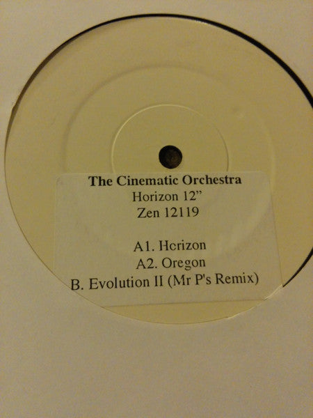 Image of Front Cover of 12" - /EX - THE CINEMATIC ORCHESTRA, Horizon / Oregon / Evolution II (Mr P's Remix) (Ninja Tune; zen 12119, UK 2002, White Label Promo), No sticker on label.,  - 1926044E