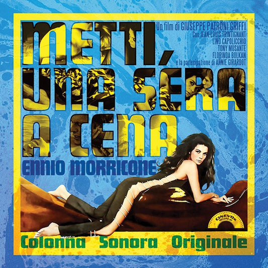 Image of Front Cover of LP - EX/EX - ENNIO MORRICONE, Metti, Una Sera A Cena (Colonna Sonora Originale) (AMS Records; AMS LP 95, Italy 2015 Reissue, Gatefold, Blue/White/Green Marble Vinyl), Stickered Sleeve,  - 1826477E