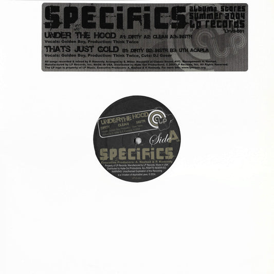Image of Front Cover of 12" - /G+ - SPECIFICS, Under The Hood / That's Just Gold (LP Records ; LPVS-001, Japan 2004), Strong G+, Plays VG,  - 1946124S