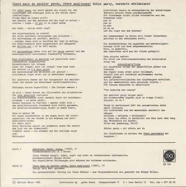 Image of Back Cover of LP - VG+/EX - CLAUS B HMLER, Materialien Zur Postmoderne In Bild Und Ton (Edition Block ; EB 120, Germany 1986, Insert), ,  - 1826505E