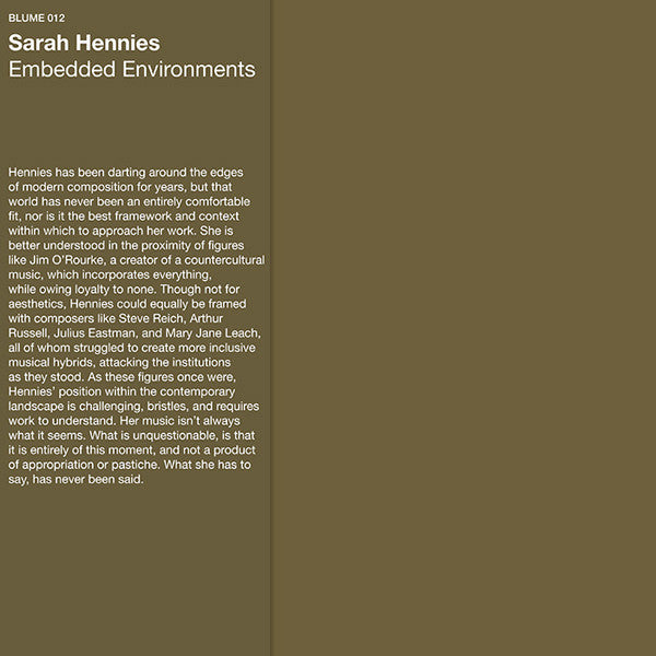 Image of Front Cover of LP - EX/EX - SARAH HENNIES, Embedded Environments (Blume ; 012, Italy 2018, Inner & Insert With Obi, Gold Vinyl, Limited Edition of 300), ,  - 1826503E