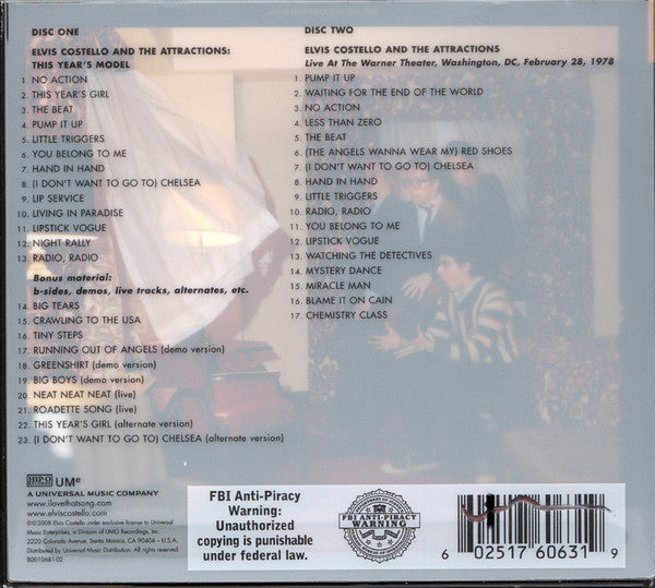 Image of Back Cover of 2xCD - VG/VG - ELVIS COSTELLO, This Year's Model (Hip-O Records; B0010681-02, US 2008 Reissue, Booklet, Deluxe Edition), Promo Sticker On Barcode, Disc 2 is VG+,  - 1916149C