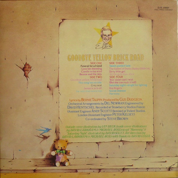 Image of Back Cover of 2xLP - VG+/VG - ELTON JOHN, Goodbye Yellow Brick Road (DJM Records Yellow Labels; DJE 29001, UK 1978 Reissue, Tri-Fold Sleeve), ,  - 2546070S