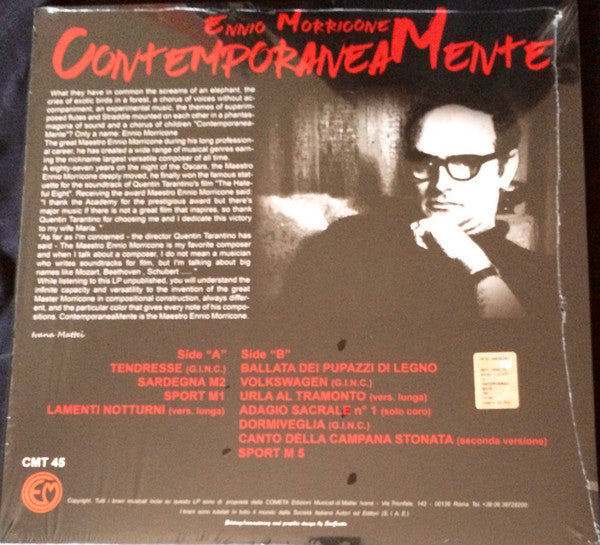 Image of Back Cover of LP - EX/EX - ENNIO MORRICONE, ContemporaneaMente (Cometa Edizioni Musicali ; CMT 45, Italy 2016), Still In Opened Shrinkwrap,  - 1826492S