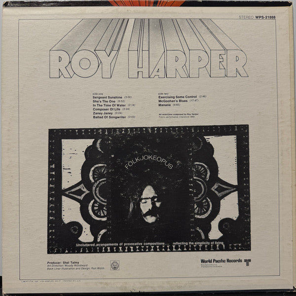 Image of Back Cover of LP - VG/VG - ROY HARPER, Folkjokeopus (World Pacific Records; WPS-21888, US 1969, Pasteback Sleeve), Strong VG Throughout,  - 1916083C