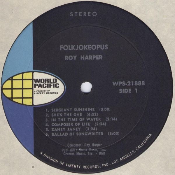 Image of Label Cover of LP - VG/VG - ROY HARPER, Folkjokeopus (World Pacific Records; WPS-21888, US 1969, Pasteback Sleeve), Strong VG Throughout,  - 1916083C