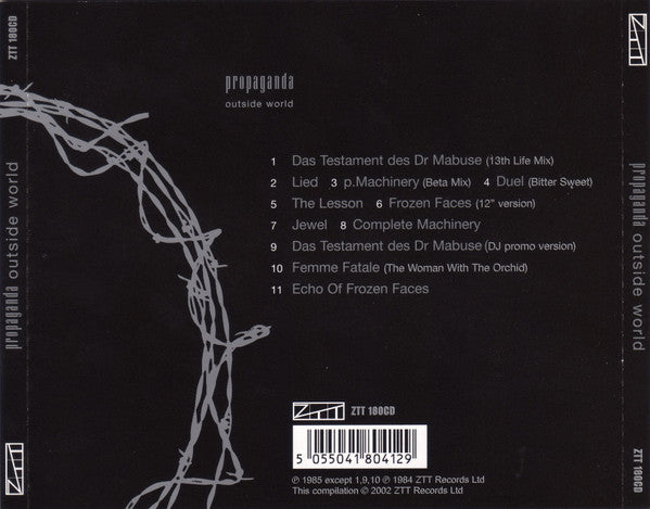 Image of Back Cover of CD - VG+/VG+ - PROPAGANDA, Outside World (ZTT; ZTT 180CD, Europe 2002), ,  - 1916164C
