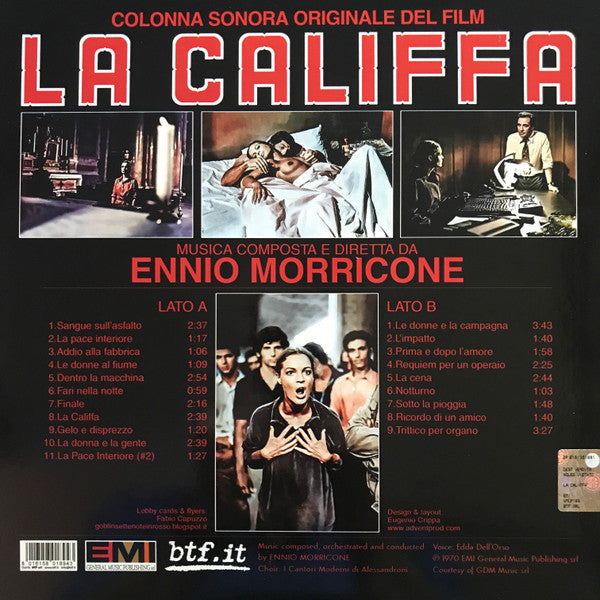Image of Back Cover of LP - EX/EX - ENNIO MORRICONE, La Califfa (Colonna Sonora Originale Del Film) (btf.it ; VM LP 189, Italy 2016 Reissue, Gatefold, Pink Vinyl), Stickered Plastic Outer Sleeve,  - 1826490E