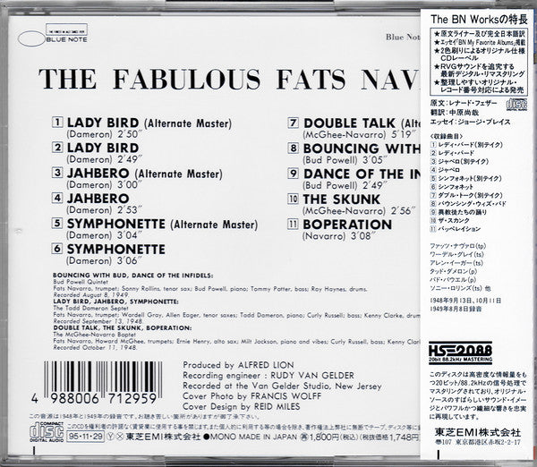 Image of Back Cover of CD - VG+/G+ - FATS NAVARRO, The Fabulous Fats Navarro Volume 2 (Blue Note; TOCJ-1532, Japan 1995 Reissue), No Obi,  - 1916167C