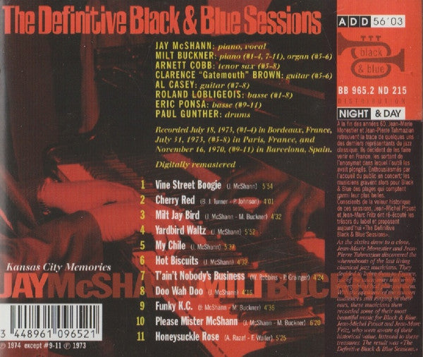 Image of Back Cover of CD - VG+/VG - JAY MCSHANN, MILT BUCKNER, Kansas City Memories (Black And Blue; BB 965.2, France 2003 Reissue), ,  - 1916168C