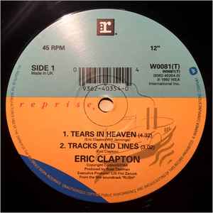 Image of Label Cover of 12" - VG/G+ - ERIC CLAPTON, Tears In Heaven (Soundtrack From The Film "Rush") (Reprise Records; W0081(T), UK 1992, Picture Sleeve), Storage marks and scuffs.,  - 1916140C