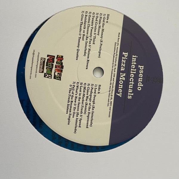 Image of Label Cover of LP - VG/VG+ - PSEUDO INTELLECTUALS, Pizza Money (Chopped Herring Records; CHP5EUDOLP2, UK 2021, Traanslucent Blue with Black splatter), ,  - 1926106E
