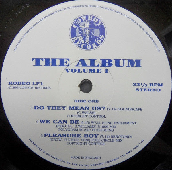 Image of Label Cover of 2xLP - VG/VG+ - VARIOUS, Cowboy Records - The Album - Volume 1 (Cowboy Records; RODEO LP 1, UK 1993, Gatefold, Black Inners), Minor sticker damage to sleeve.,  - 3626013E