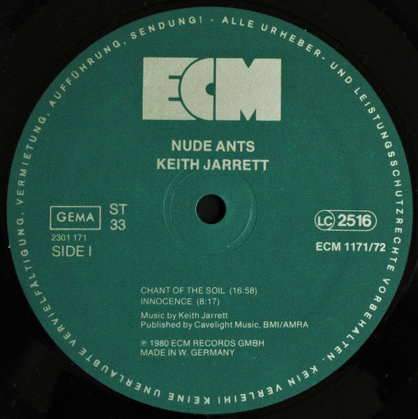 Image of Label Cover of 2xLP - VG/VG - KEITH JARRETT, Nude Ants (Live At The Village Vanguard) (ECM Records; ECM 1171/72, Germany 1980, Gatefold), Discs have only a couple of light marks. Corner wear to sleeve.,  - 1916234C