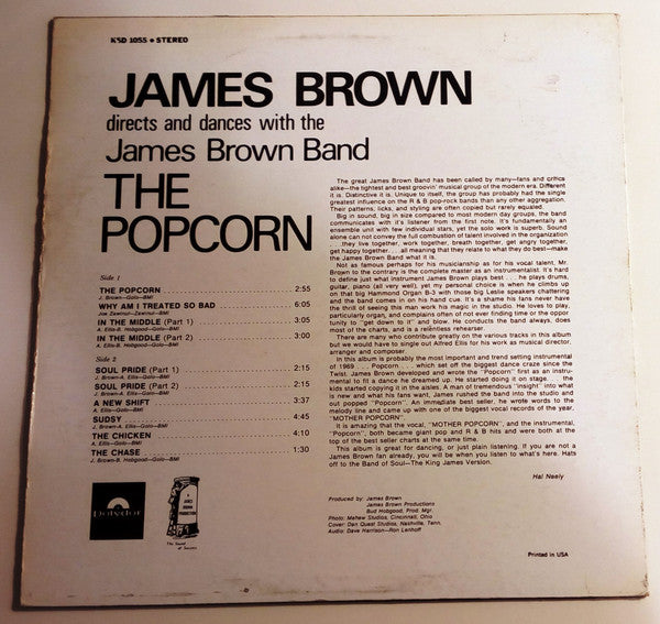 Image of Back Cover of LP - VG+/VG+ - JAMES BROWN DIRECTS AND DANCES WITH THE THE JAMES BROWN BAND, The Popcorn (Polydor; KSD 1055, USA & Europe Reissue), ,  - 1926114E