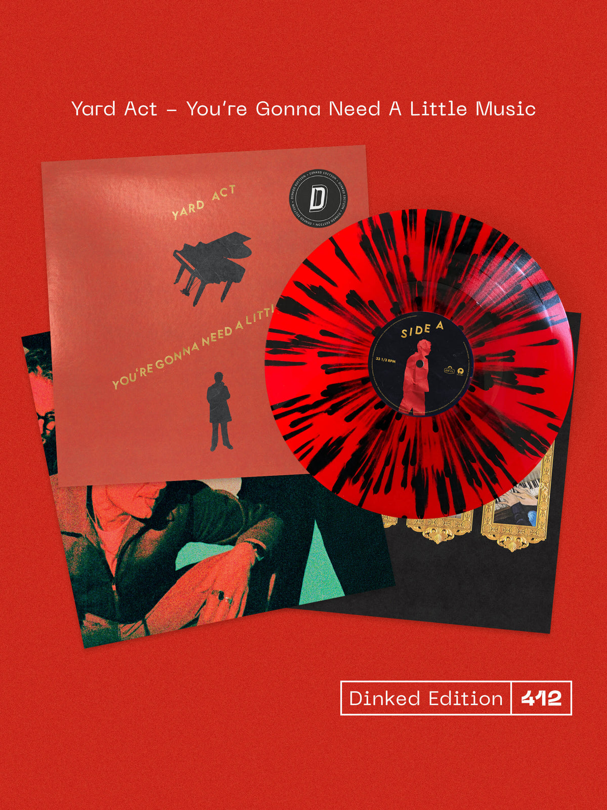 Image of Back Cover of LP - NEW/NEW - YARD ACT, You're Gonna Need A Little Music - Dinked Edition (Island Records; 5759056, UK 2026, Red with black splatter vinyl, Alternative sleeve artwork, Machine-numbered edition, Limited pressing of 1,500, EXCLUSIVE to Dinked Edition, Dinked Number: 412), ,  - 2936002E