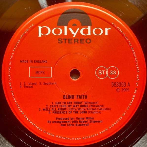 Image of Label Cover of LP - VG/VG - BLIND FAITH, Blind Faith (Polydor Red Labels With Raised Rim And Larger Phonographic Copywright Symbol; 583 059, UK 1970s Reissue, Gatefold), Name written on rear sleeve,  - 1916196C