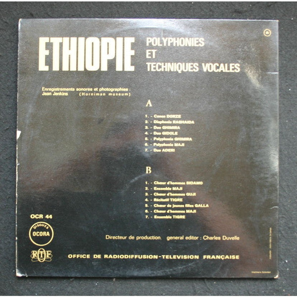 Image of Back Cover of LP - G+/VG+ - VARIOUS, Ethiopie: Polyphonies Et Techniques Vocales (Ocora; OCR 44, France 1986 Reissue, Gatefold, Booklet), Scuffs and sticker residue on gatefold. Booklet unstapled from sleeve. Pristine disc.,  - 1946229S